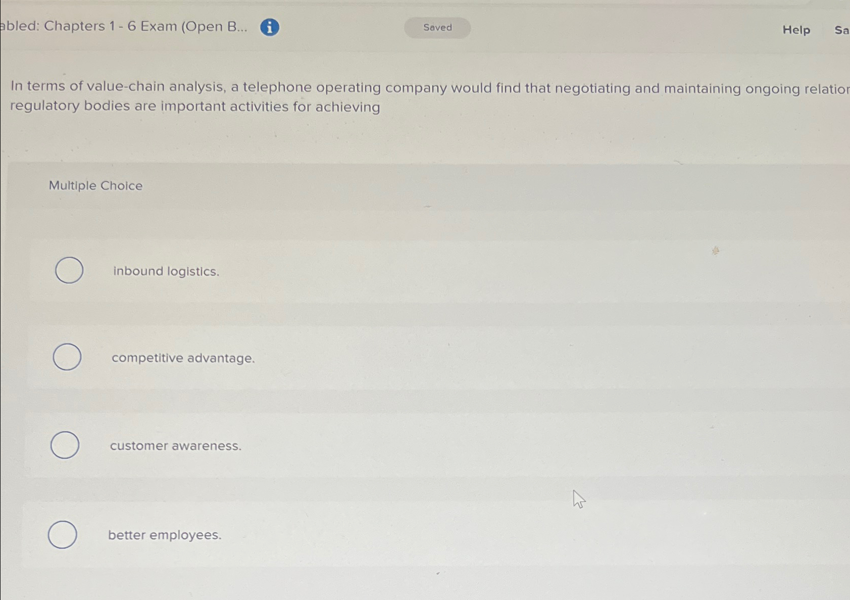  abled: Chapters 1-6 Exam (Open B... i Help Sa In terms