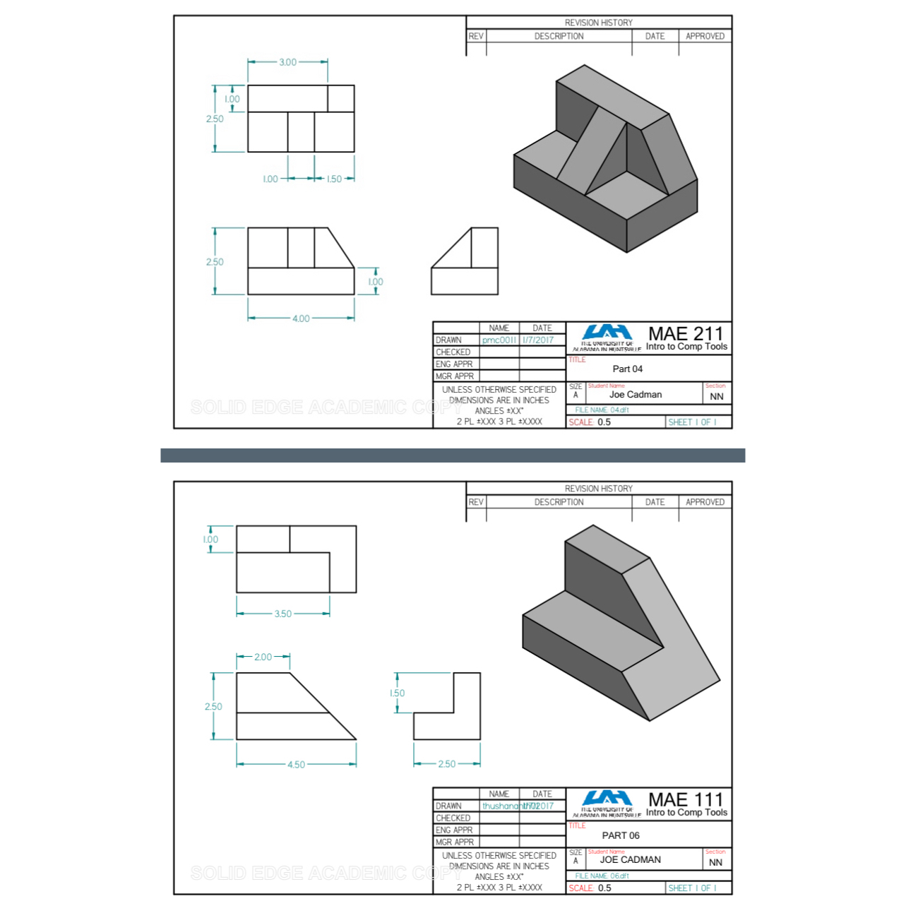  I need help creating both parts in solid edge 