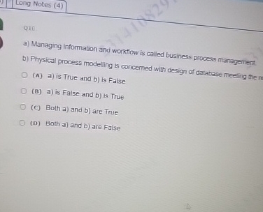  Long Notes (4) Q10. a) Managing information and workflow is called