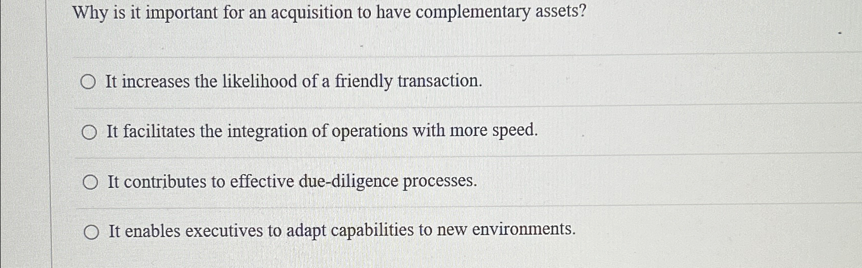  Why is it important for an acquisition to have complementary assets?