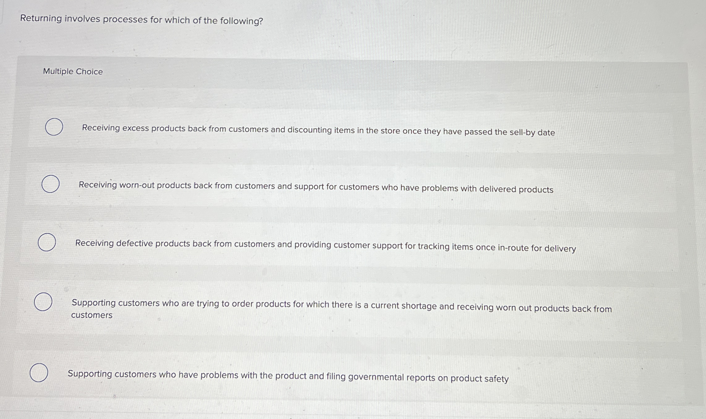  Returning involves processes for which of the following? Multiple Choice Receiving