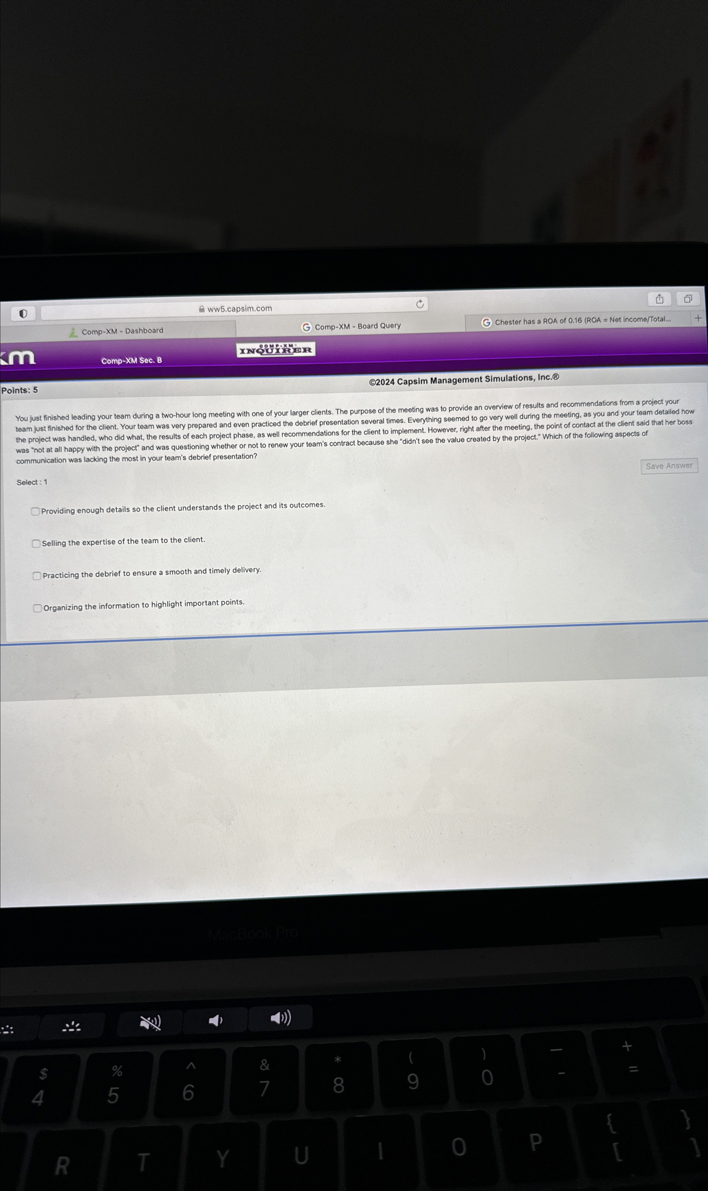 D ww5.capsim.com Comp-XM - Dashboard Comp-XM - Board Query Chester has