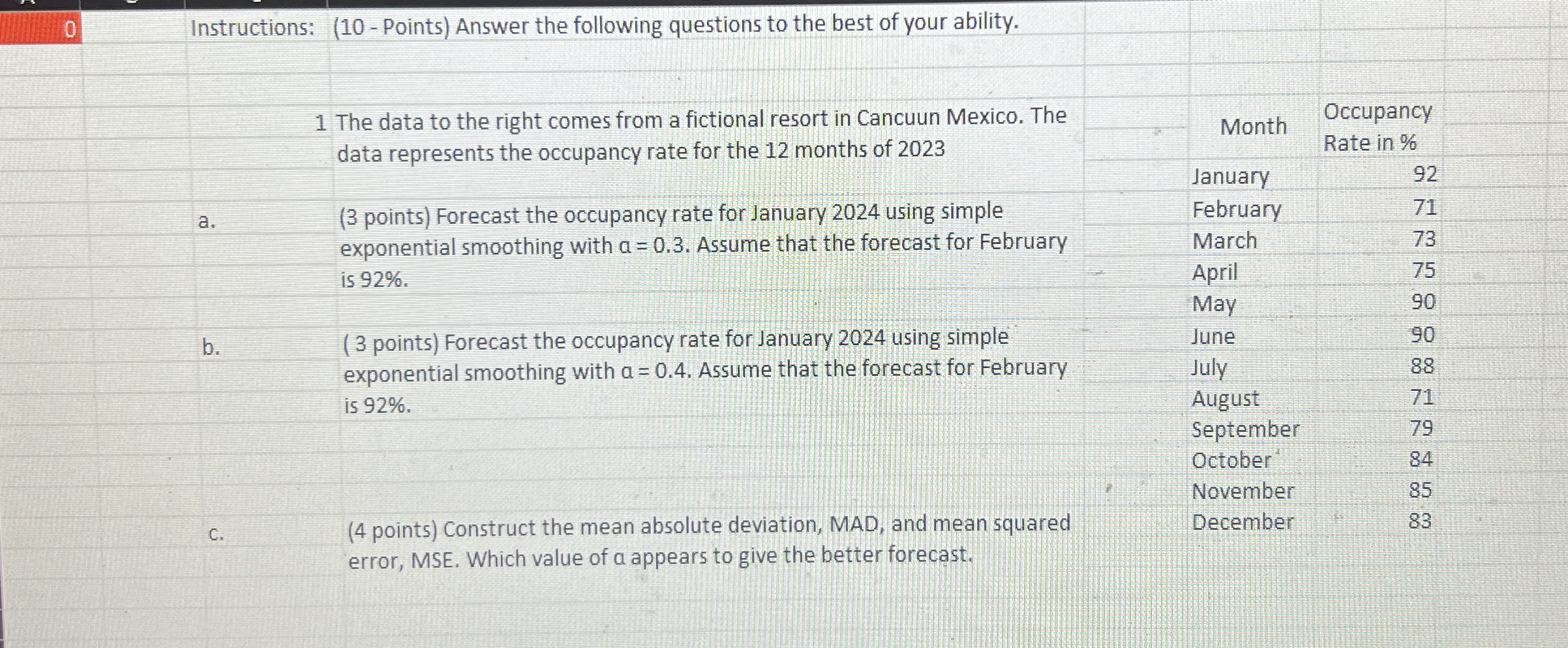  0 Instructions: - Points) Answer the following questions to the best