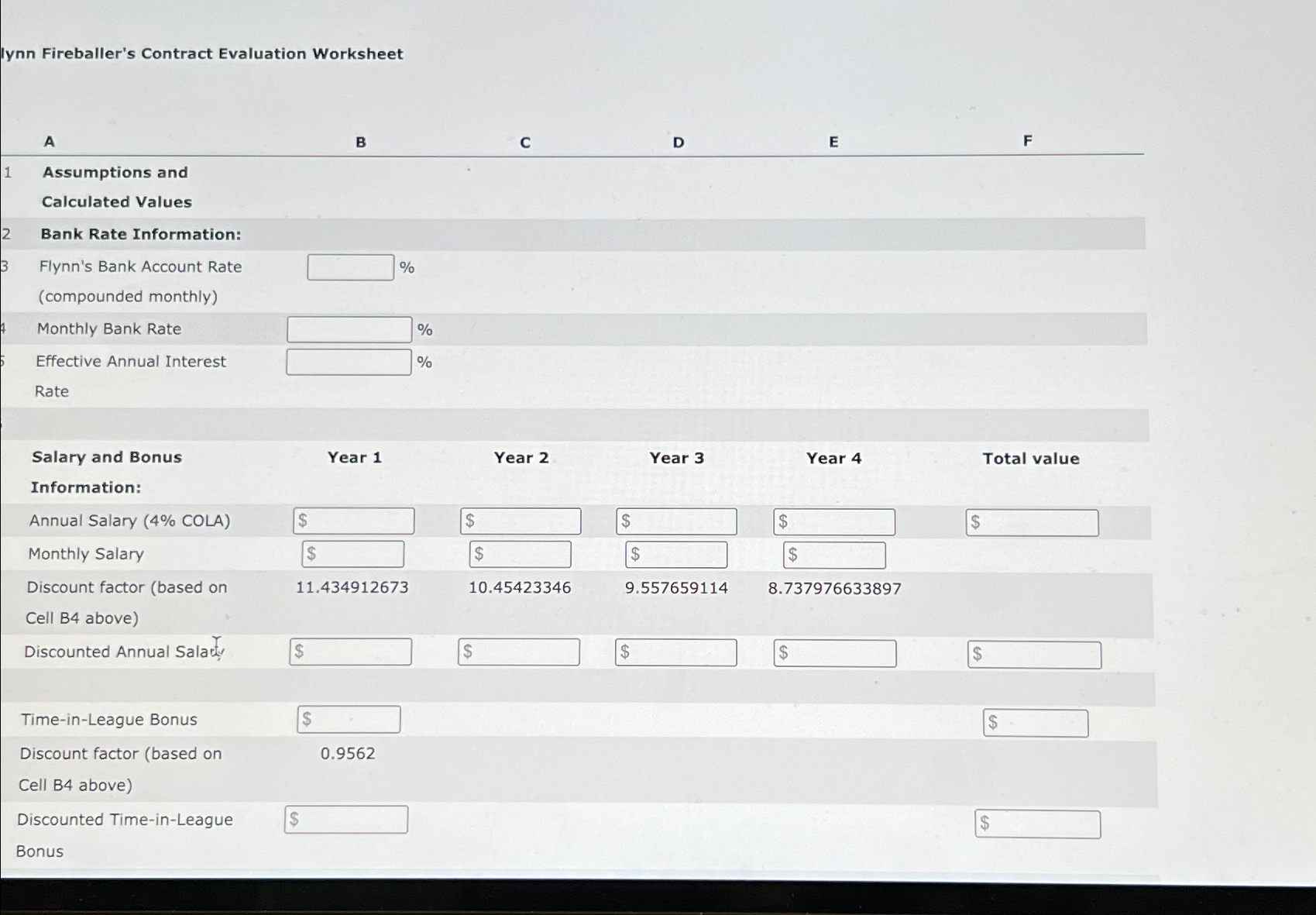  lynn Fireballer's Contract Evaluation Worksheet 