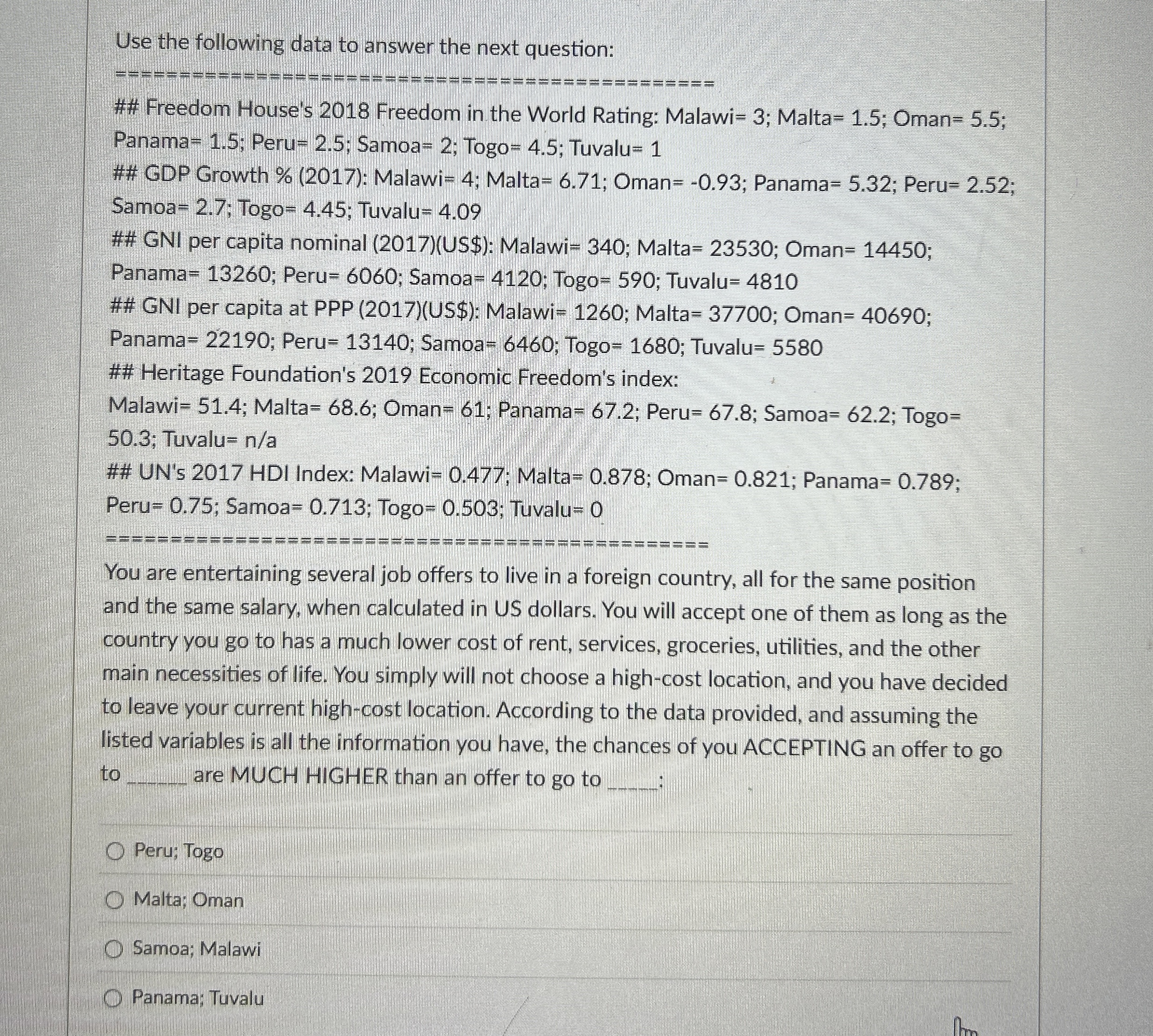  Use the following data to answer the next question: ## Freedom