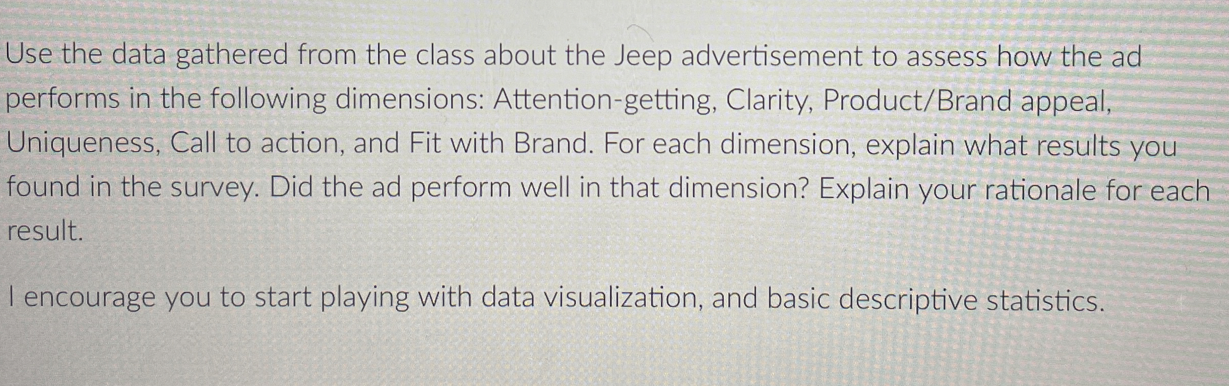  Use the data gathered from the class about the Jeep advertisement