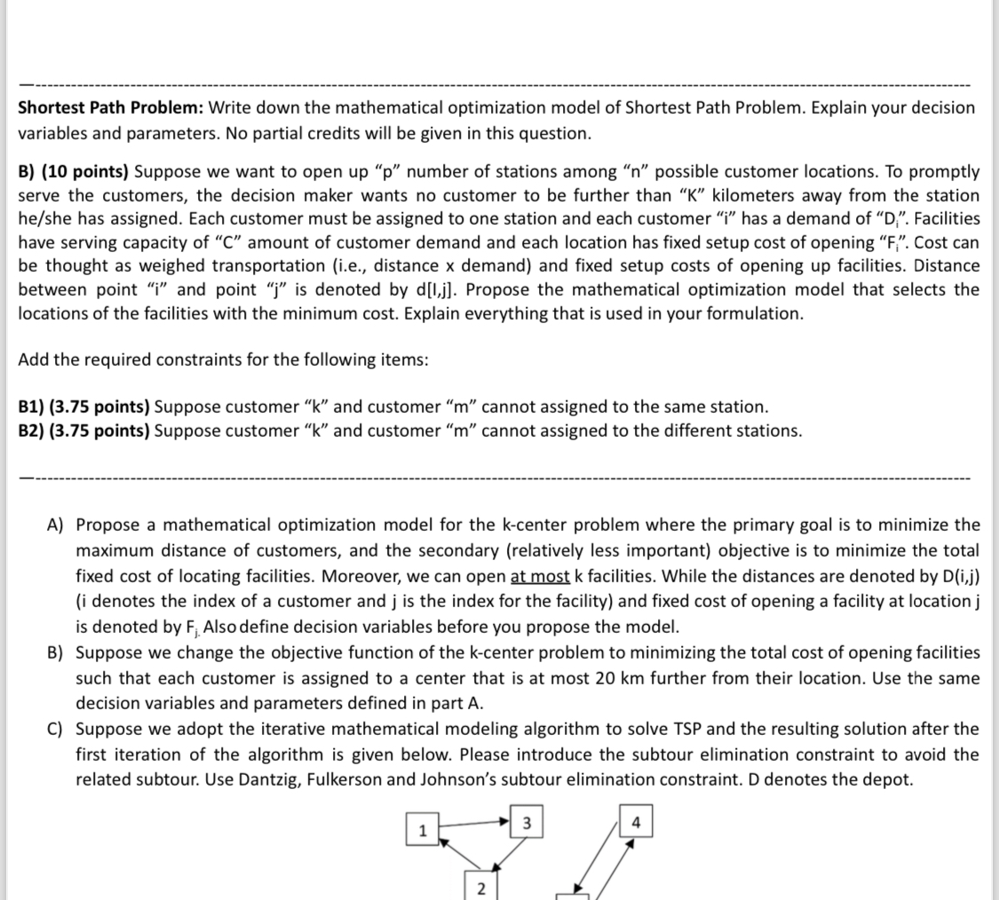  Shortest Path Problem: Write down the mathematical optimization model of Shortest