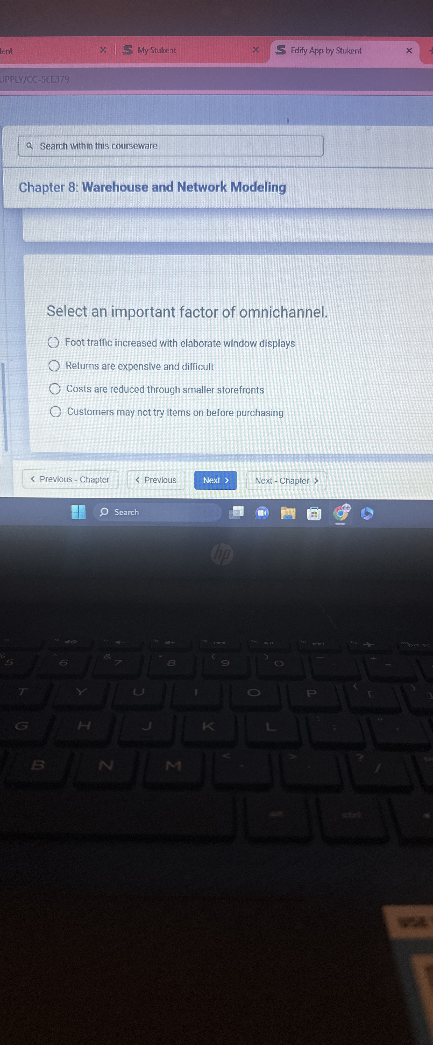  a Search within this courseware Chapter 8: Warehouse and Network Modeling