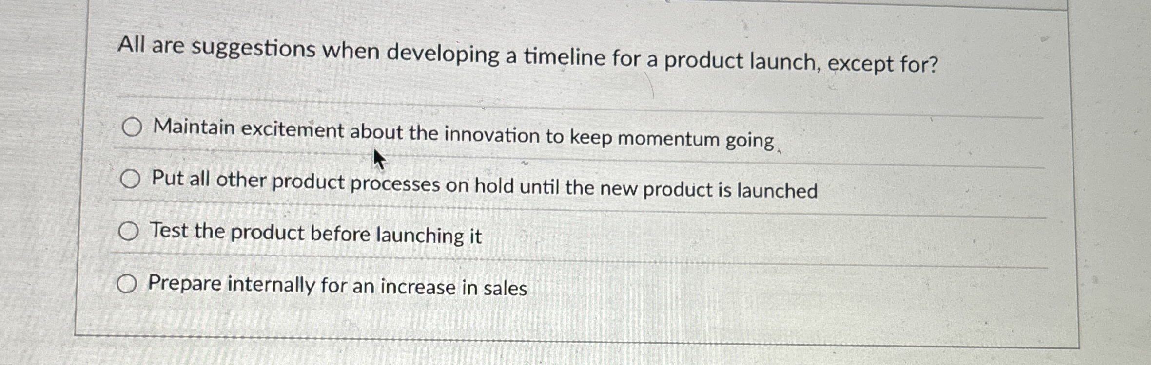  All are suggestions when developing a timeline for a product launch,