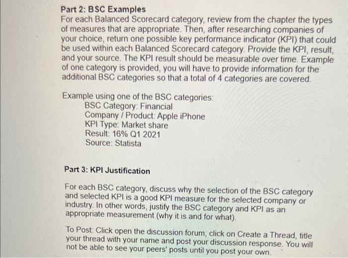  Part 2: BSC Examples For each Balanced Scorecard category, review from