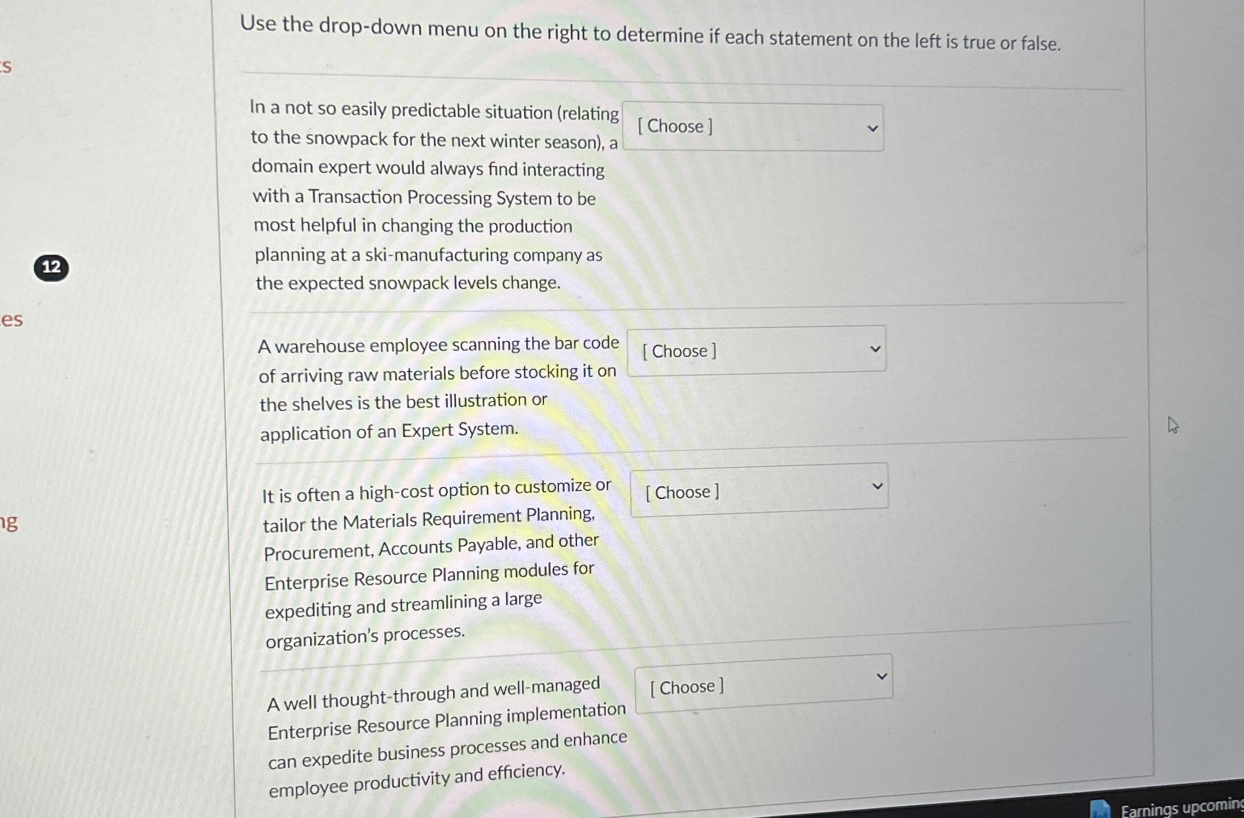  Use the drop-down menu on the right to determine if each