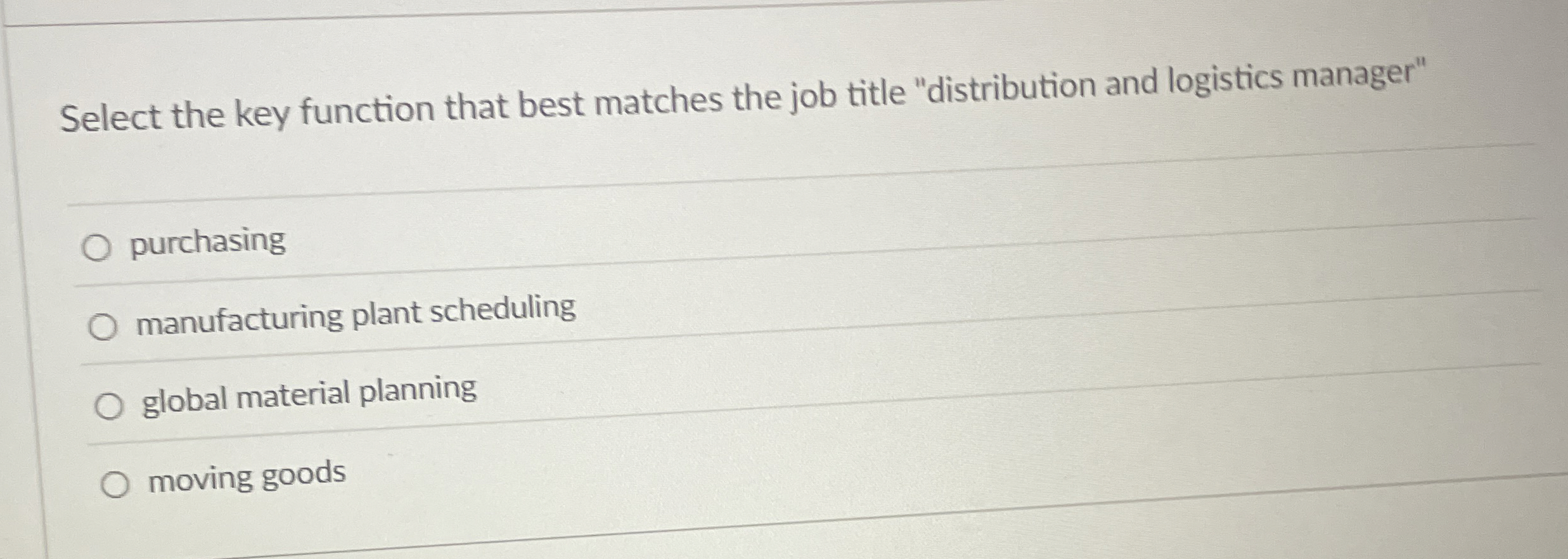 Select the key function that best matches the job title "distribution