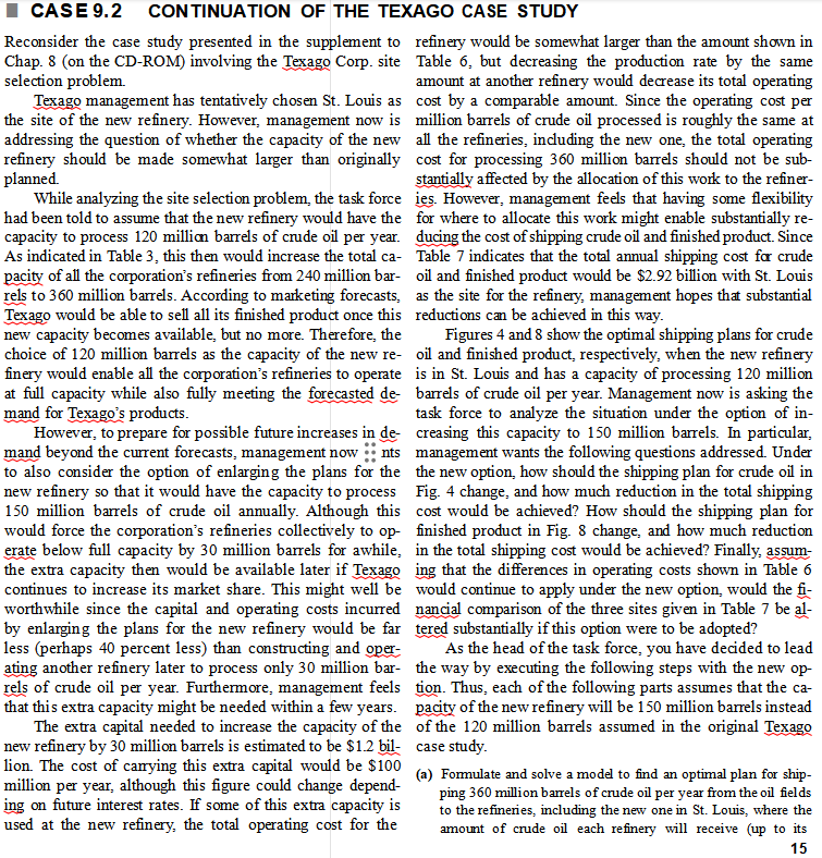  (a) Formulate and solve a model to find an optimal plan