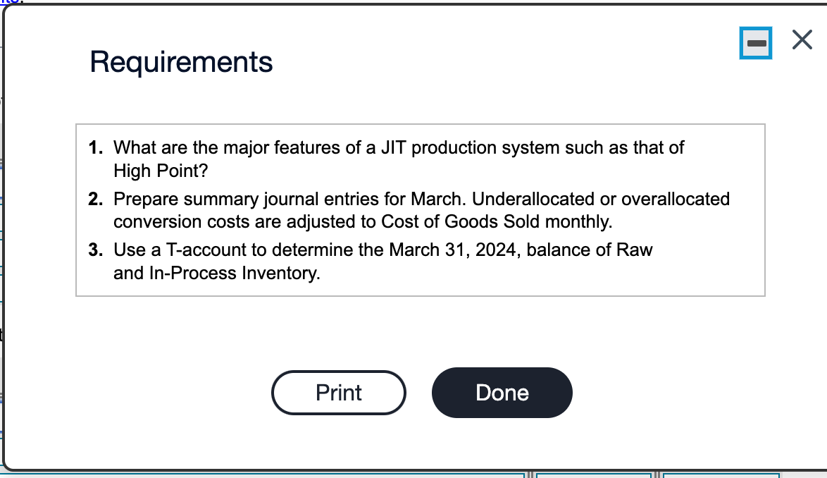 for its JIT production system. High Point has two inventory accounts: Raw
