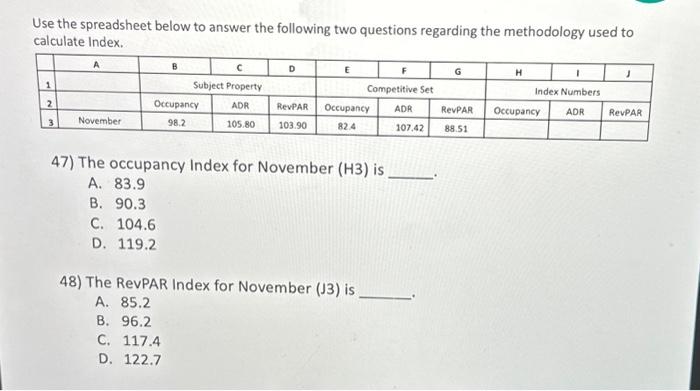  Use the spreadsheet below to answer the following two questions regarding