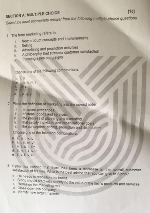  SECTION A: MULTIPLE CHOICE [15] Select the most appropriate answer from