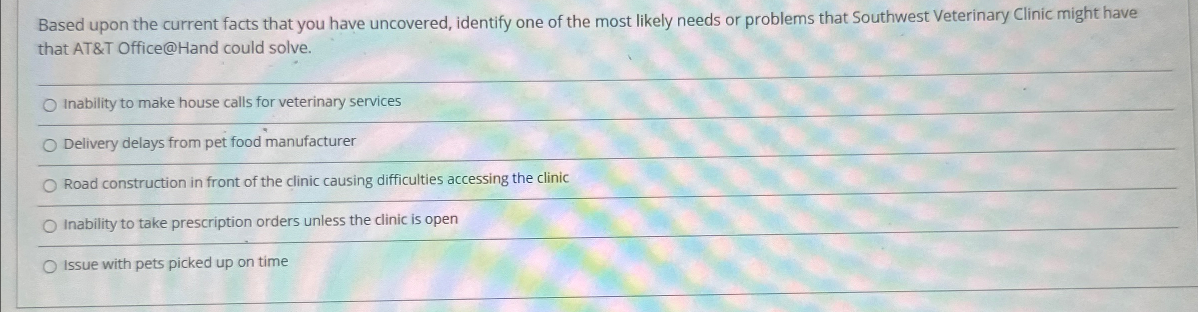  Based upon the current facts that you have uncovered, identify one