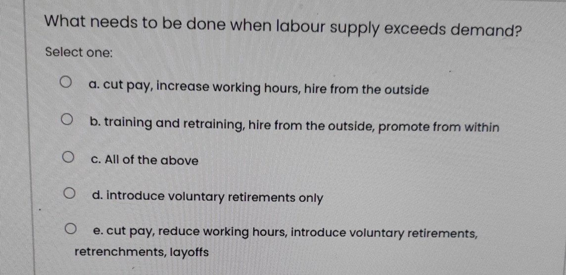  What needs to be done when labour supply exceeds demand? Select