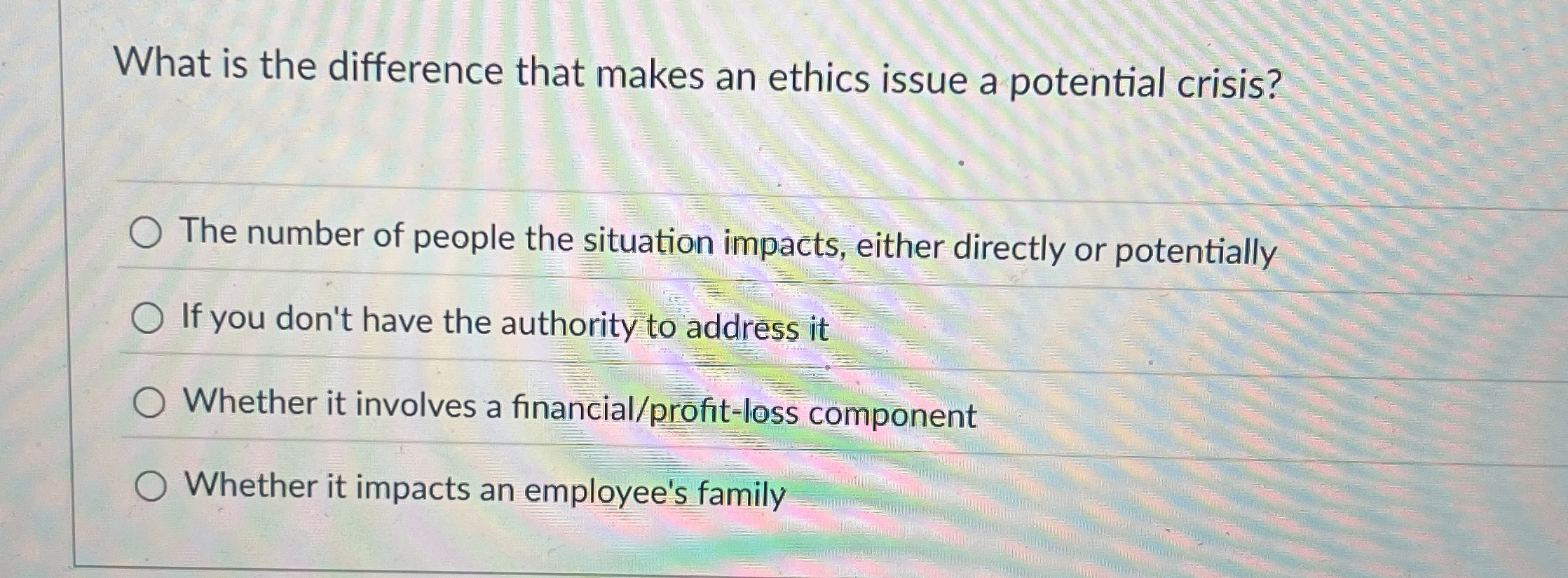  What is the difference that makes an ethics issue a potential