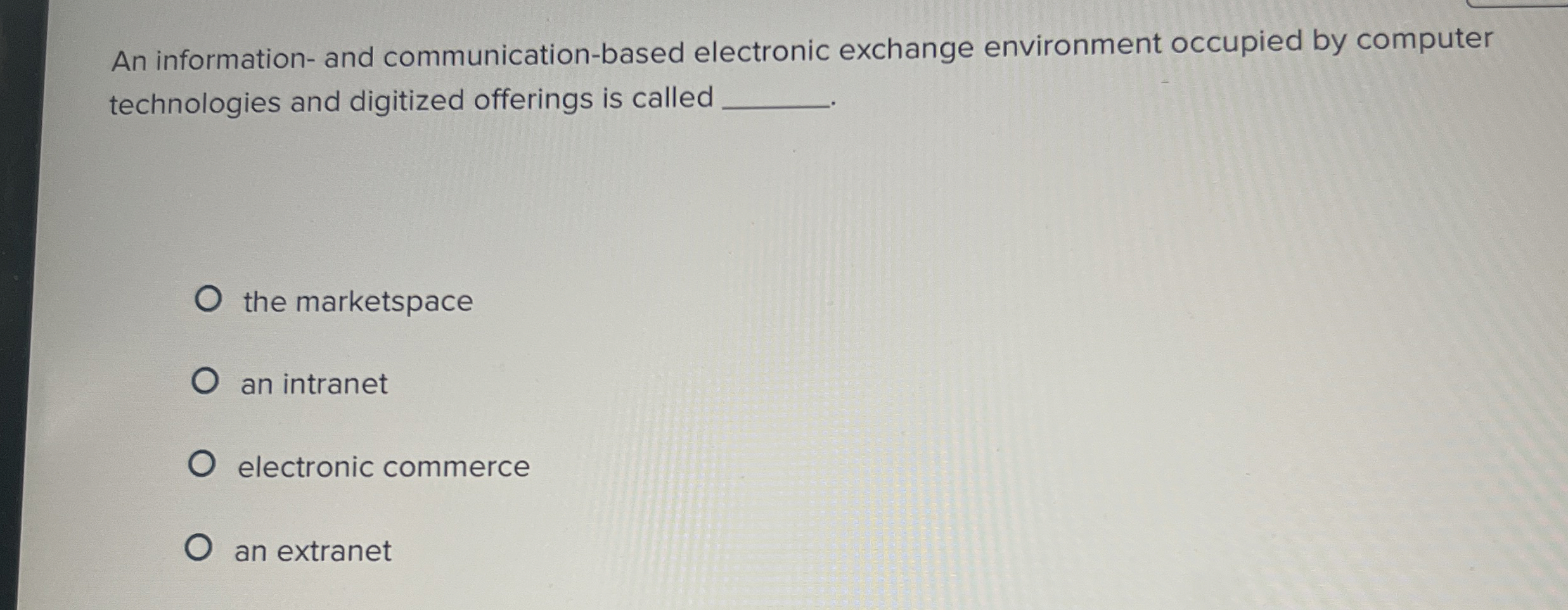  An information- and communication-based electronic exchange environment occupied by computer technologies
