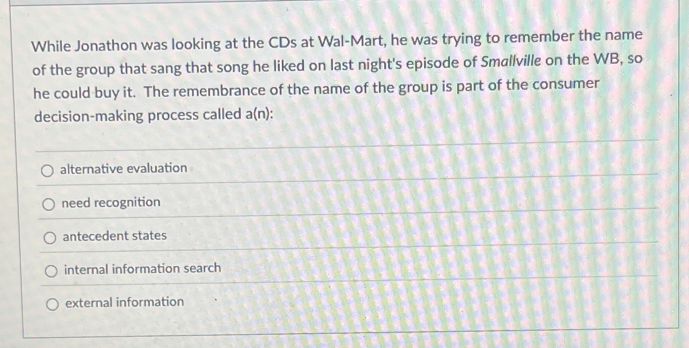  While Jonathon was looking at the CDs at Wal-Mart, he was