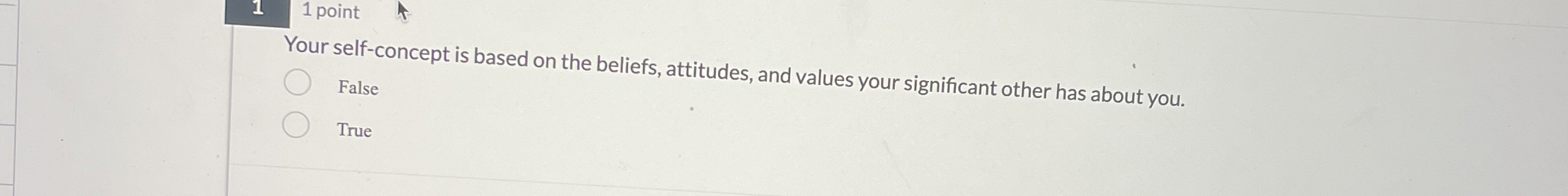  1 point Your self-concept is based on the beliefs, attitudes, and