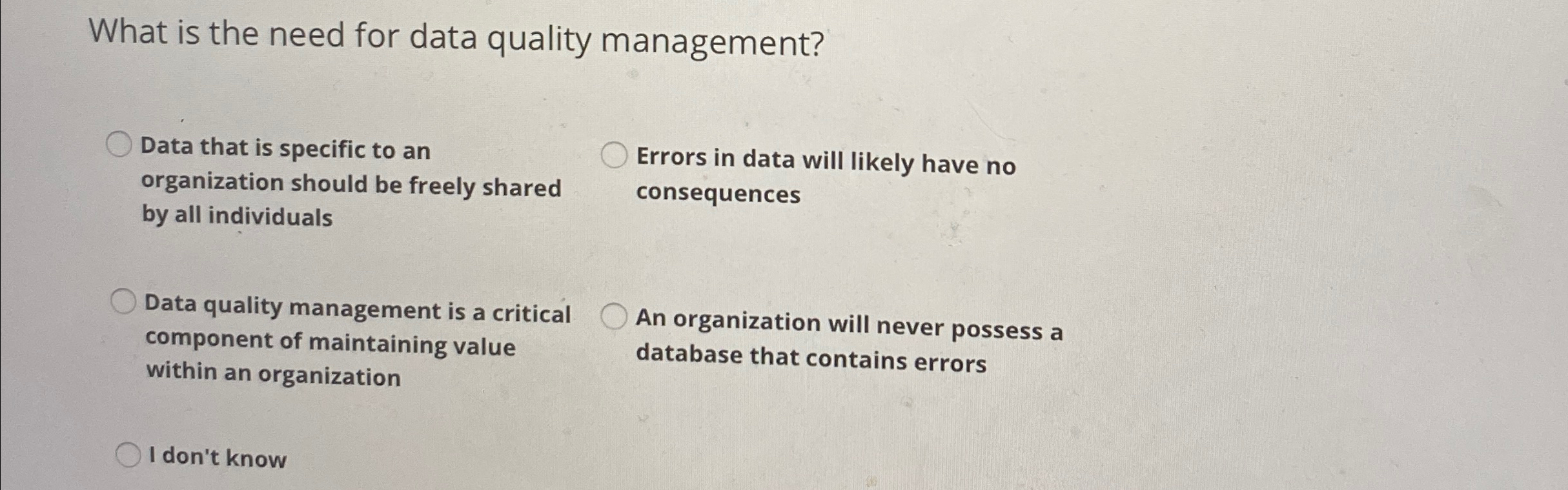  What is the need for data quality management? Data that is