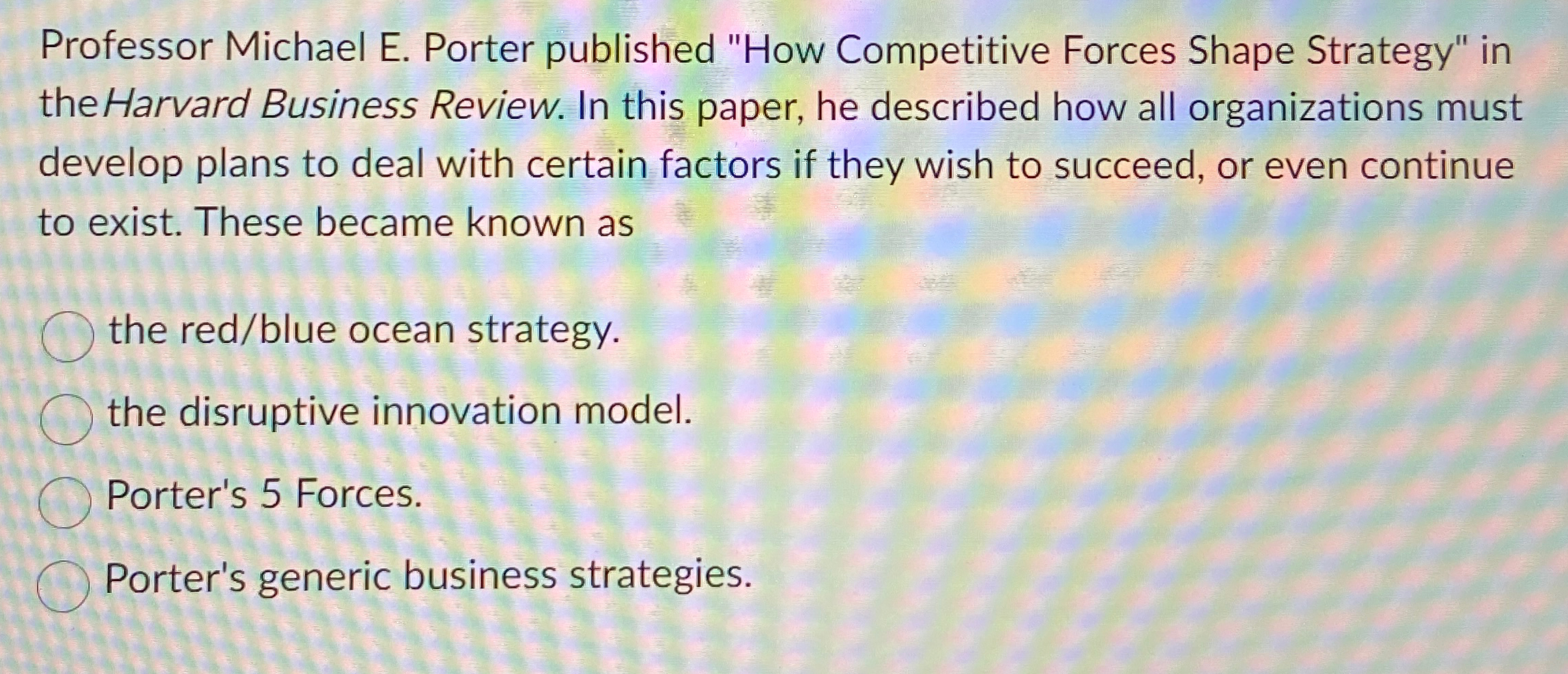  Professor Michael E. Porter published "How Competitive Forces Shape Strategy" in