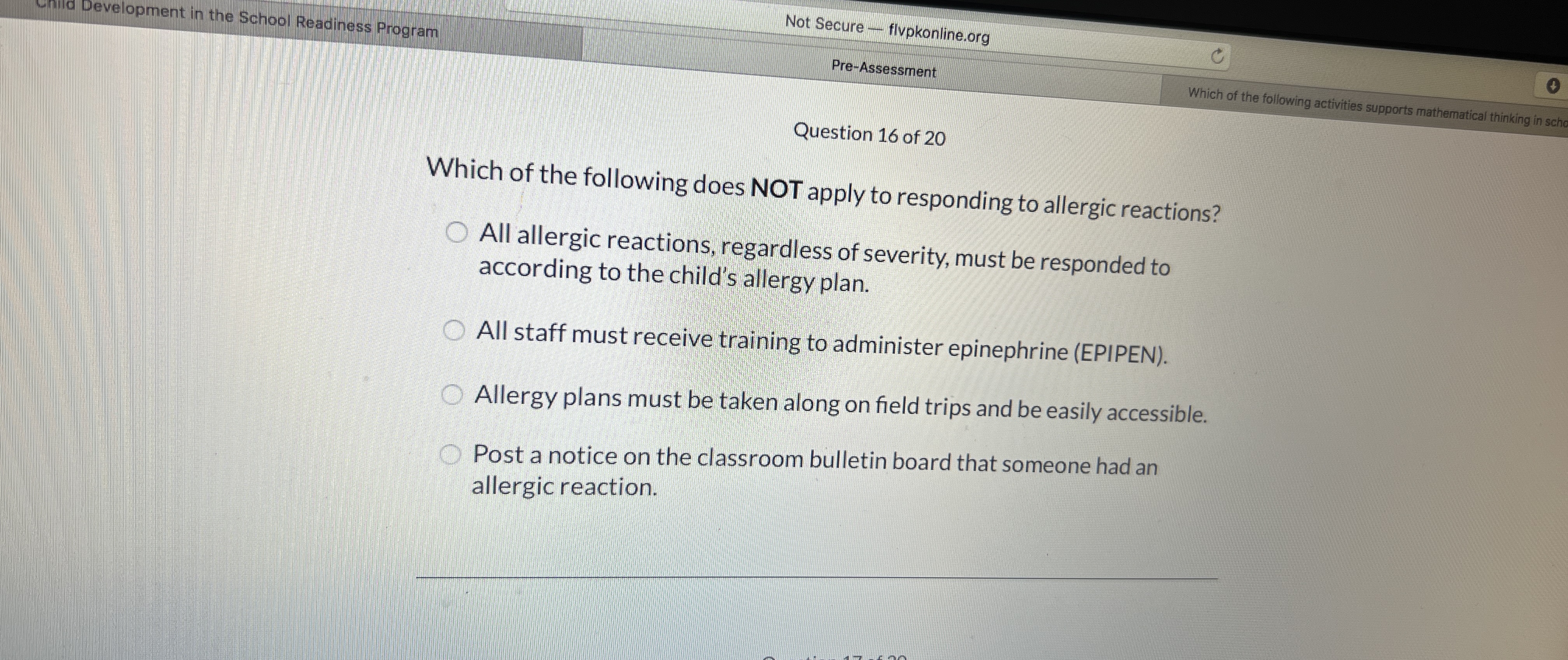  School Readiness Program Not Secure - flvpkonline.org Pre-Assessment Which of the