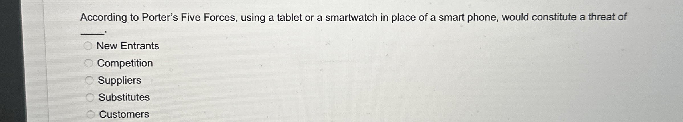  According to Porter's Five Forces, using a tablet or a smartwatch