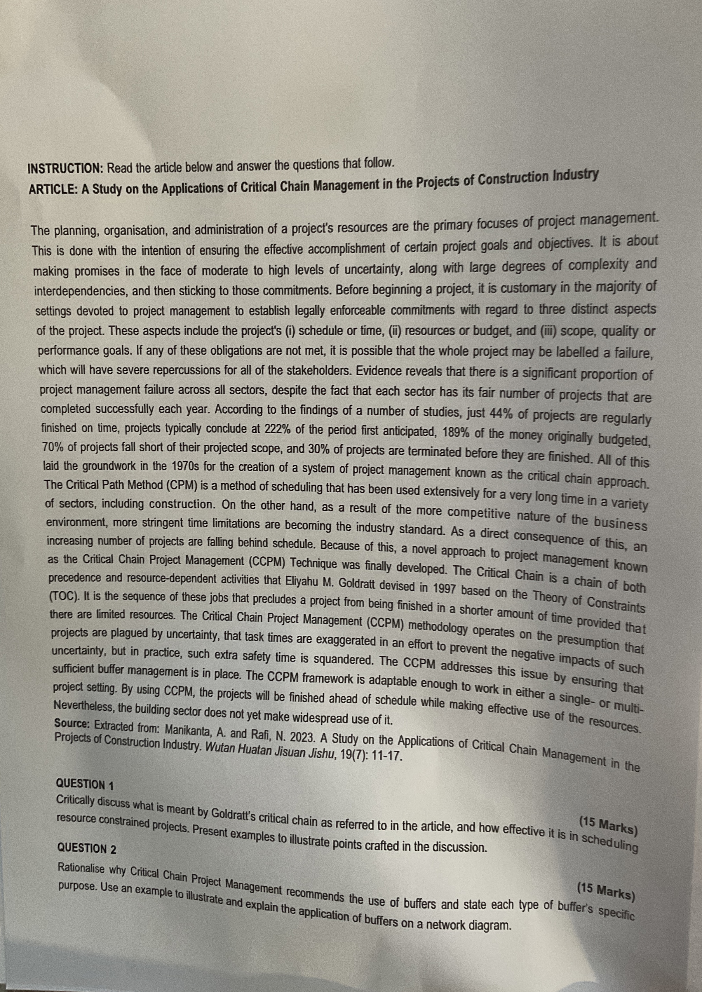  INSTRUCTION: Read the article below and answer the questions that follow.
