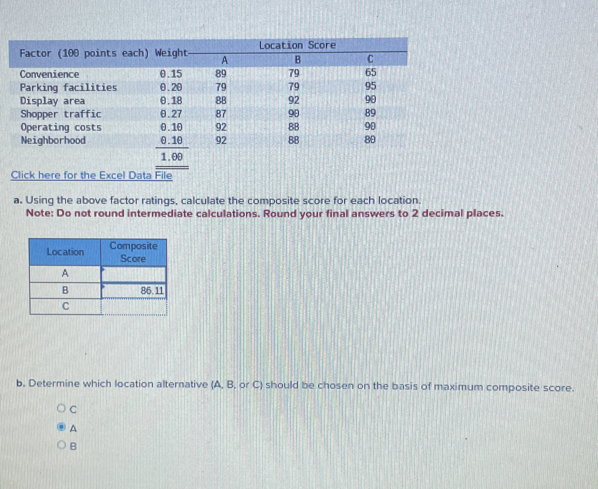  Click here for the Excel Data File a. Using the above