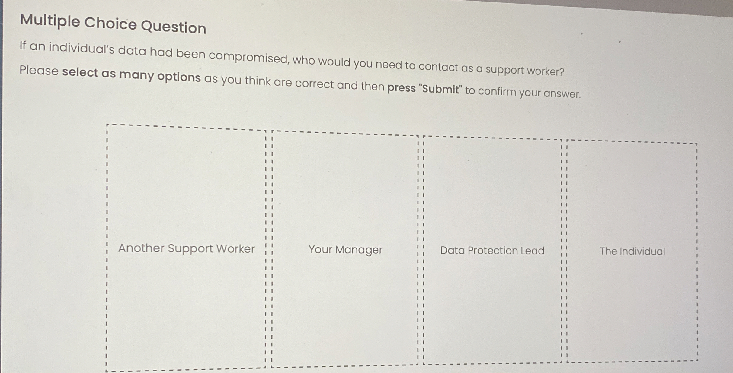  Multiple Choice Question If an individual's data had been compromised, who