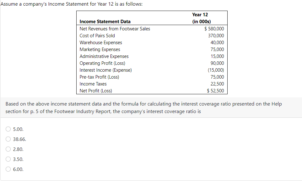  Based on the above income statement data and the formula for