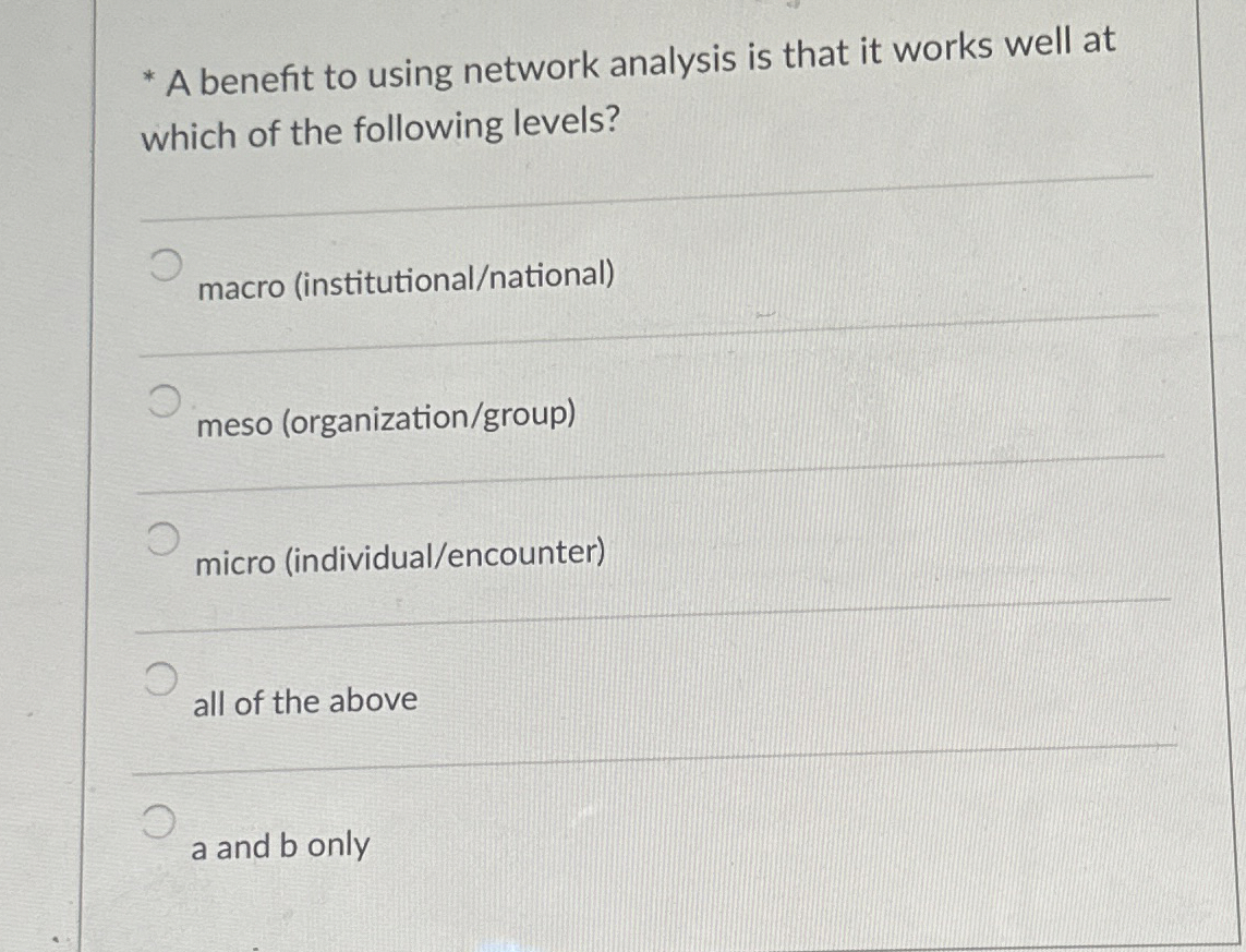  A benefit to using network analysis is that it works well