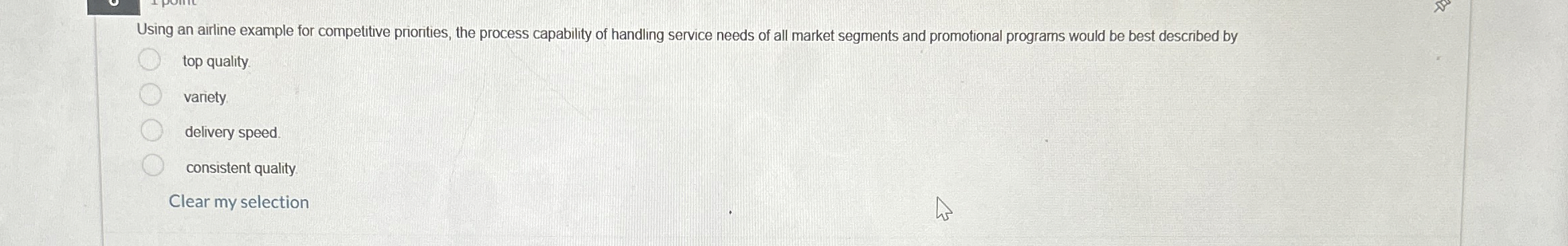  Using an airline example for competitive prionties, the process capability of