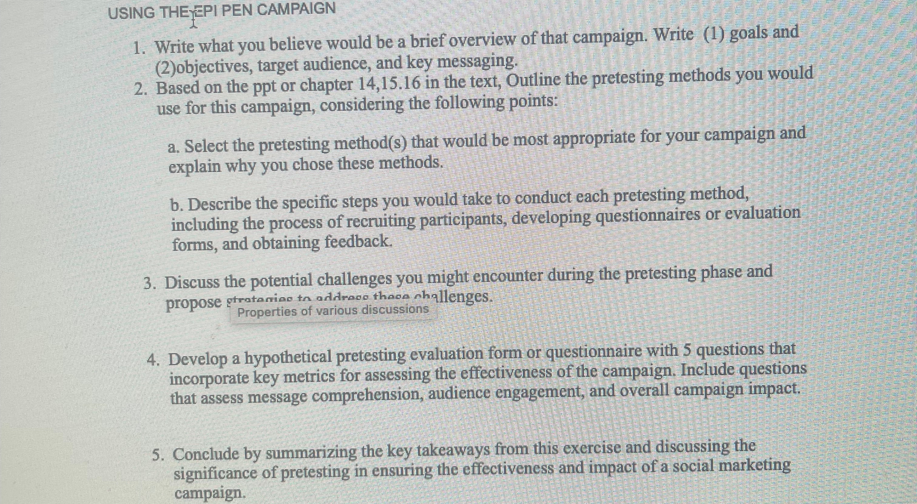  USING THEYEPI PEN CAMPAIGN Write what you believe would be a