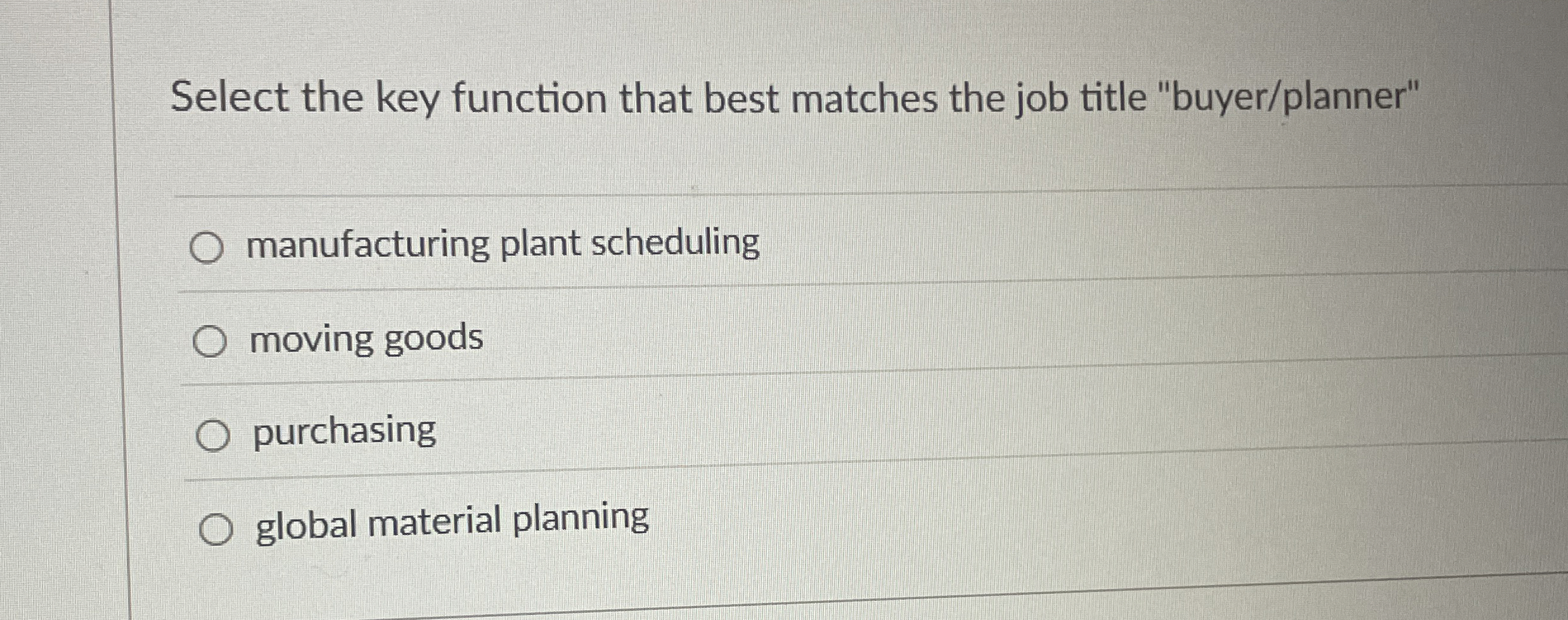  Select the key function that best matches the job title "buyer/planner"