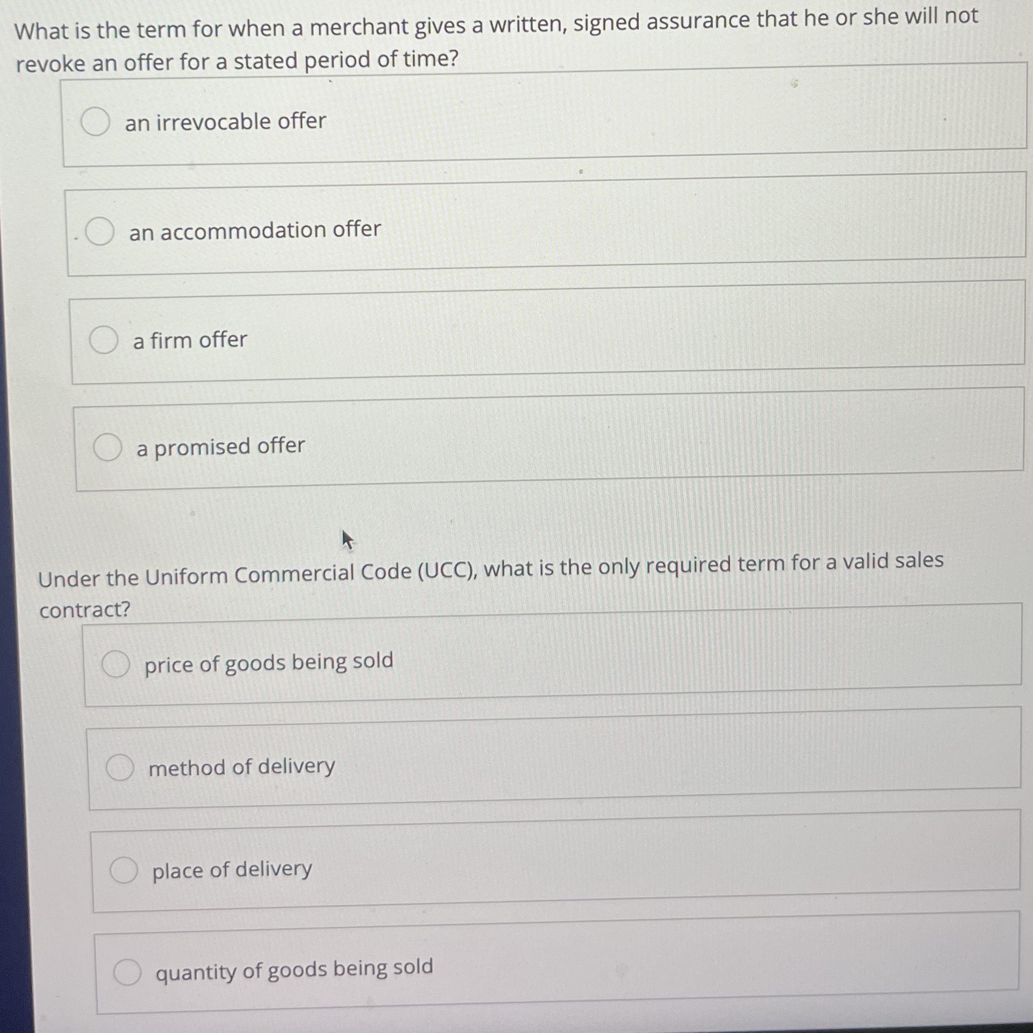  What is the term for when a merchant gives a written,