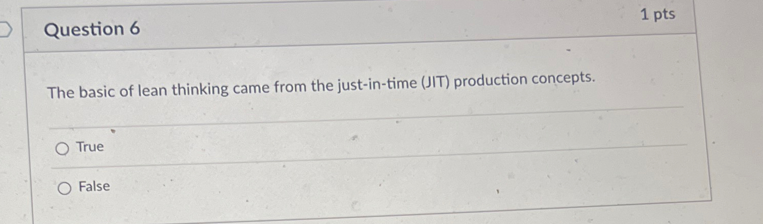  Question 6 1 pts The basic of lean thinking came from
