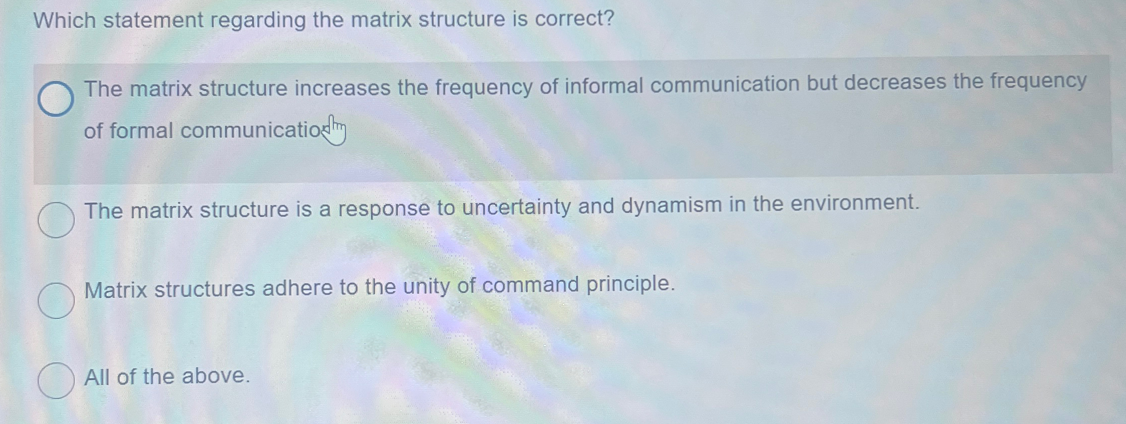  Which statement regarding the matrix structure is correct? The matrix structure