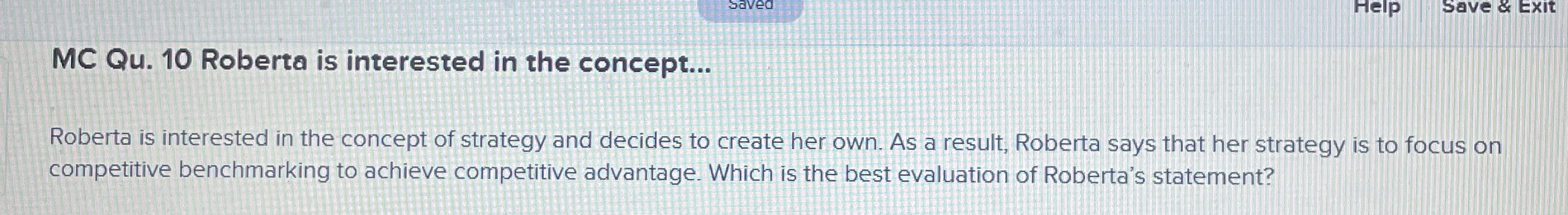  MC Qu.10 Roberta is interested in the concept... Roberta is interested