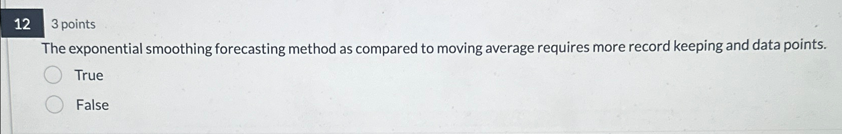  123 points The exponential smoothing forecasting method as compared to moving