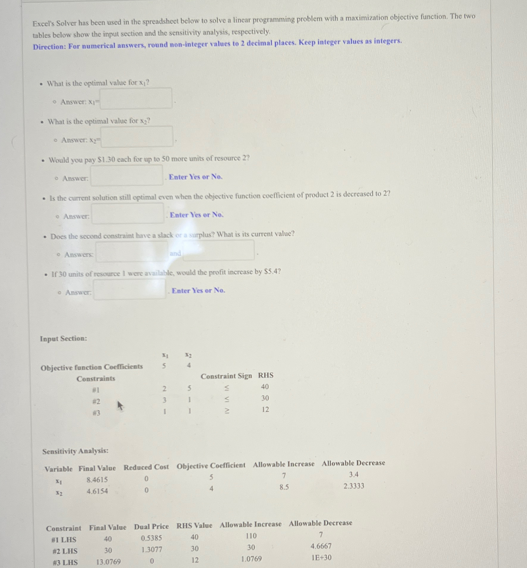 Excel's Solver has been used in the spreadsheet below to solve