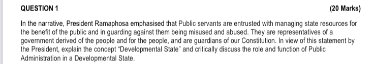  QUESTION 1 (20 Marks) In the narrative, President Ramaphosa emphasised that