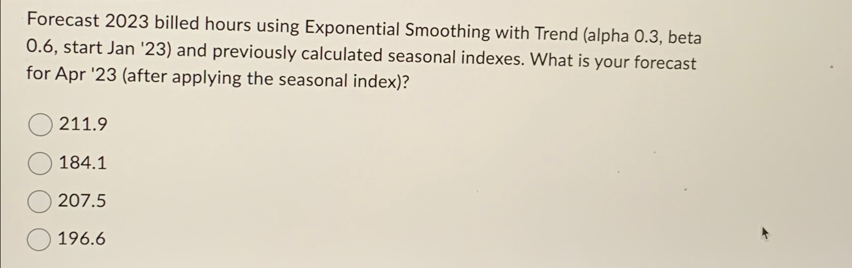  Forecast 2023 billed hours using Exponential Smoothing with Trend (alpha 0.3,