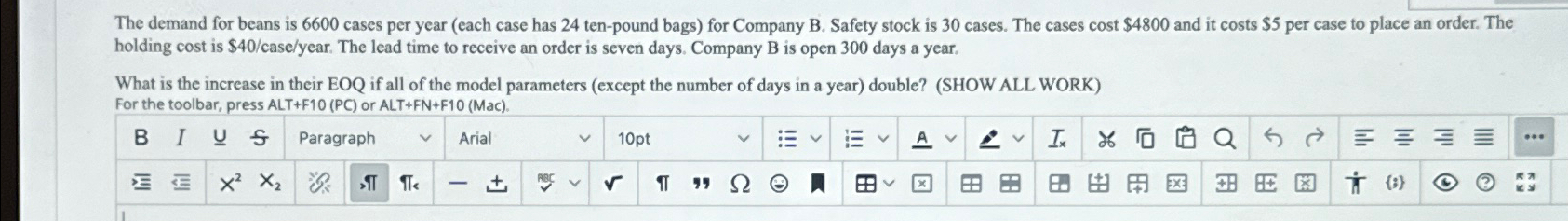  The demand for beans is 6600 cases per year (each case