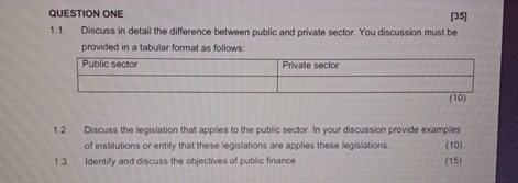  QUESTION ONE [35] 1.1 Discuss in detail the difference between public