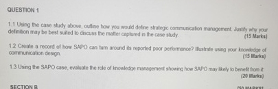  QUESTION 1 11 Using the case study above, outline how you