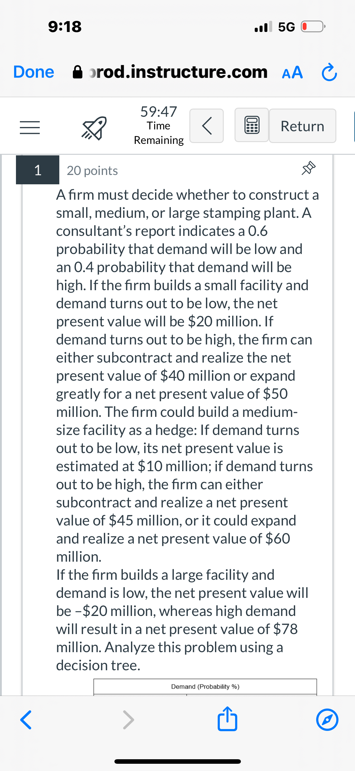  9:18 5G Done srod.instructure.com AA -= 59:47 Time Remaining Return 1